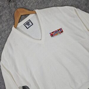 Lee Men's White V-Neck Sweater Size M 100% Cotton BSA Europe Flags Vintage USA